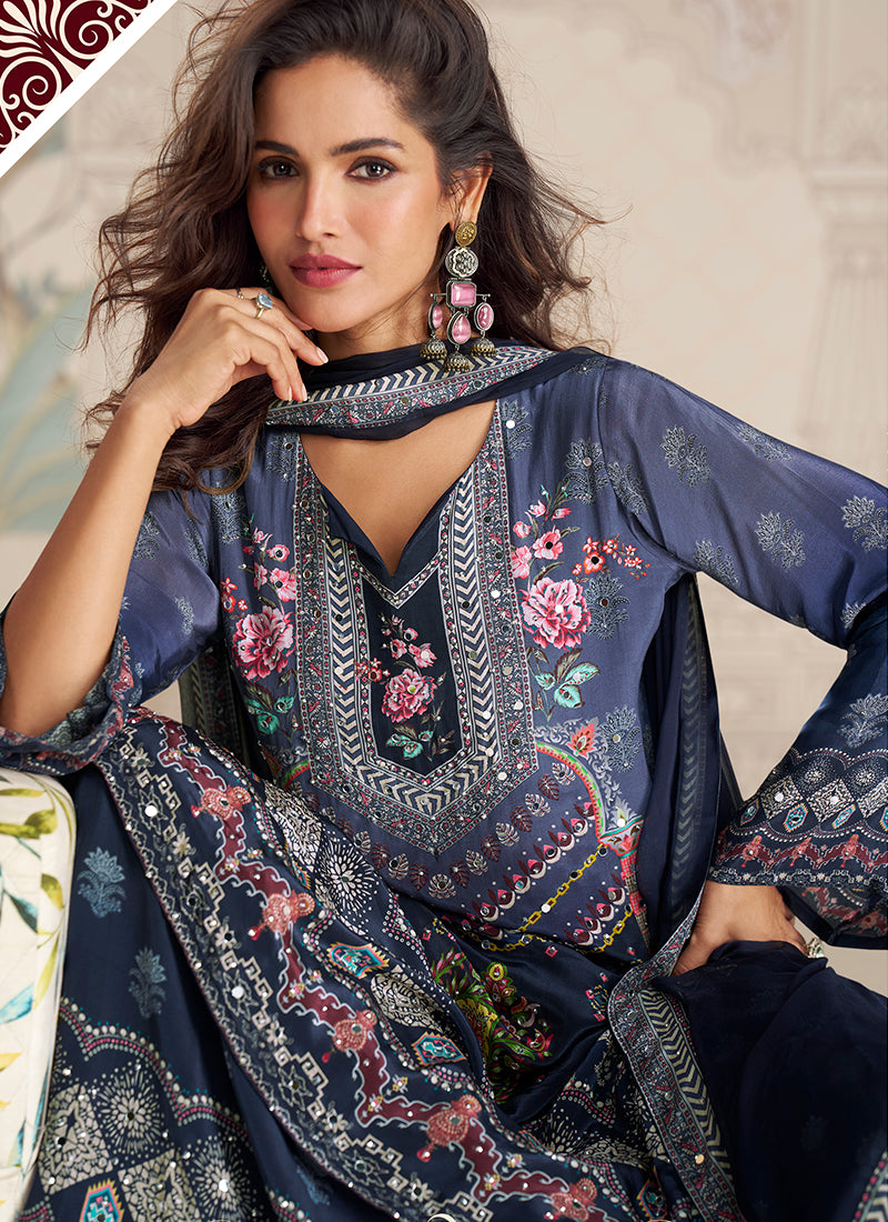 Buy Blue Mirror Work Gharara Suit In Canada