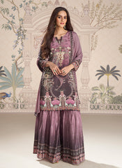 Purple Printed Mirror Work Gharara Suit