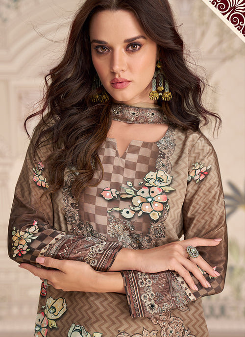 Buy Brown Mirror Work Gharara Suit In Singapore