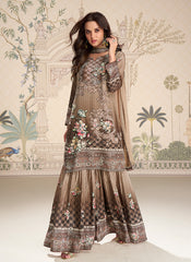 Brown Printed Mirror Work Gharara Suit