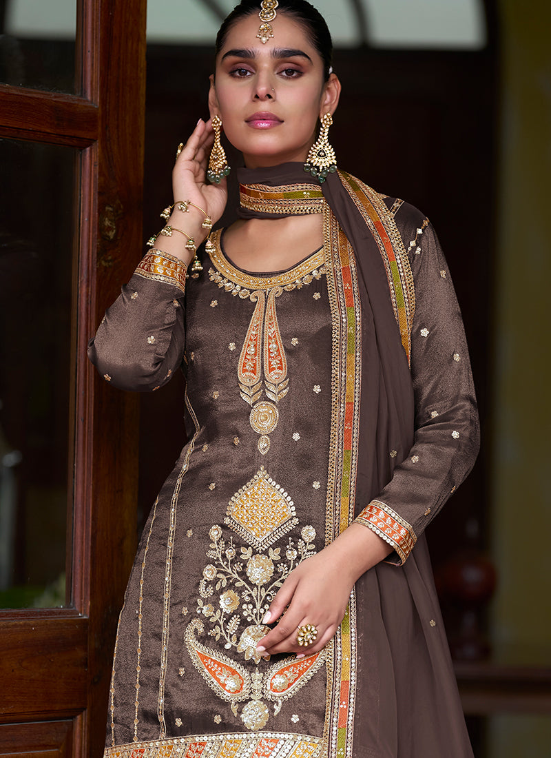 Buy Brown Silk Gharara Set Online In Canada