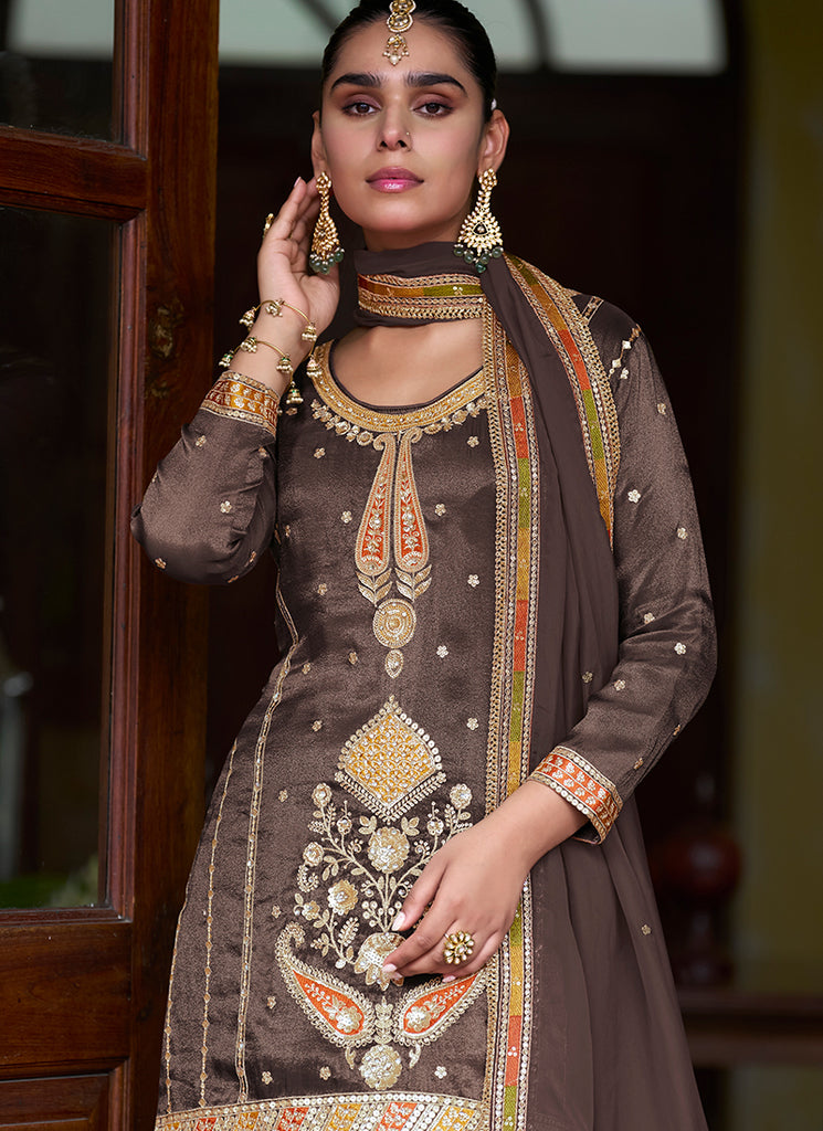 Buy Brown Silk Gharara Set Online In Canada