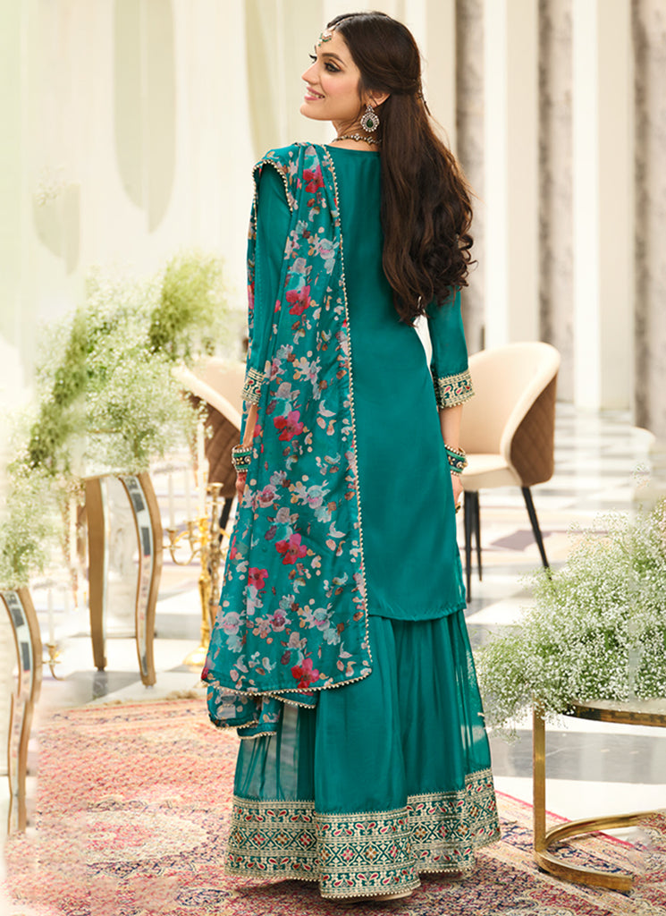Buy Turquoise Gharara Suit In USA