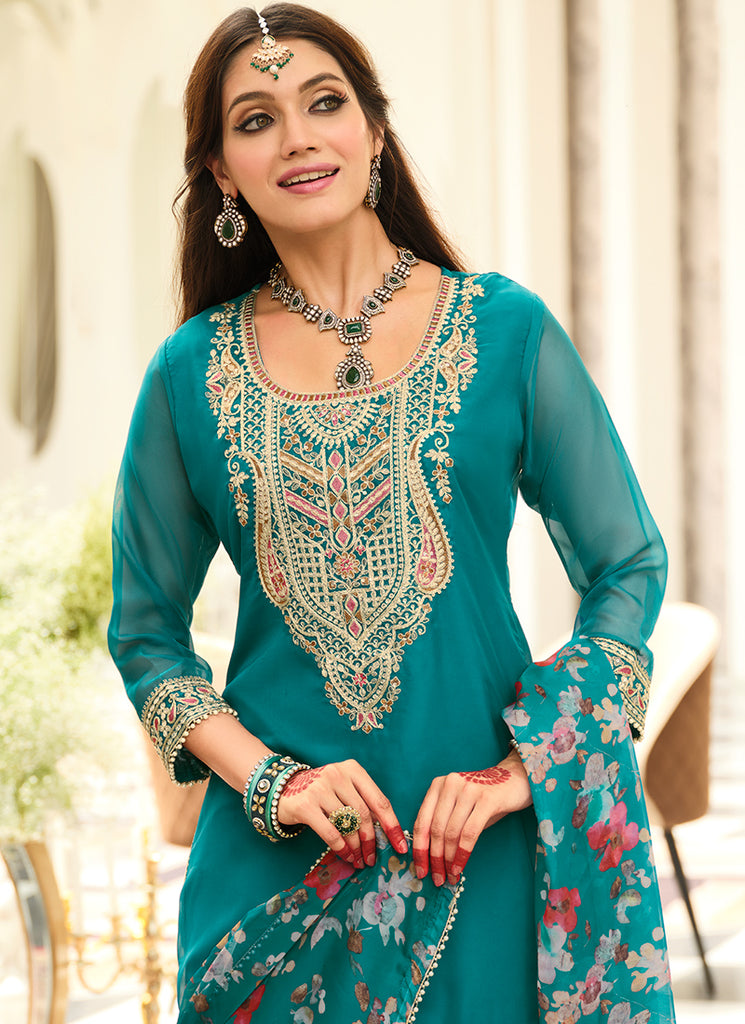 Turquoise Colour Silk Gharara Suit