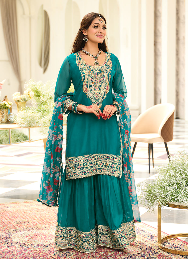 Shop Turquoise Gharara Suit Online
