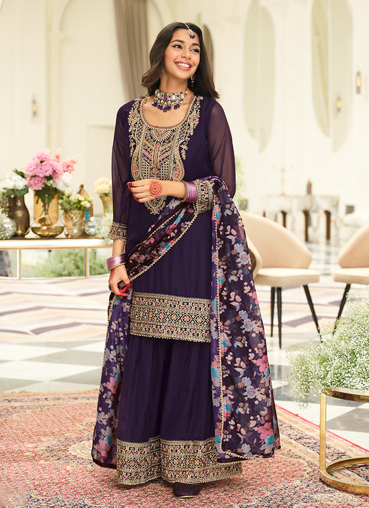 Purple Colour Silk Gharara Suit Online