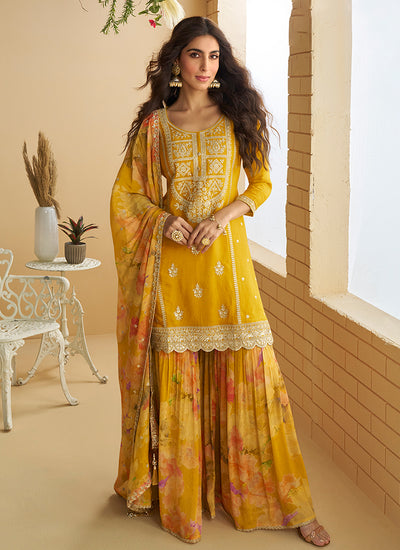 Yellow Festive Wear Gharara Suit