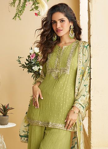 Lime Green Festive Wear Gharara Suit