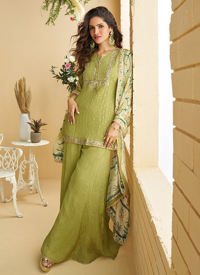 Lime Green Festive Wear Gharara Suit