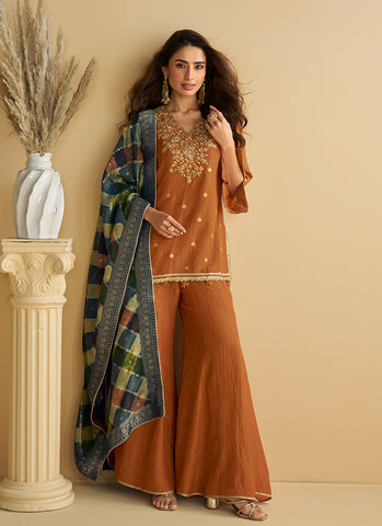 Rust Brown Festive Wear Gharara Suit