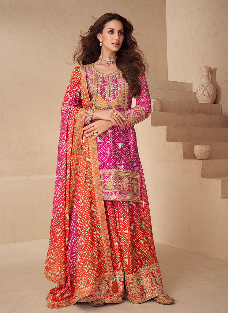 Orange And Magenta Gharara Suit
