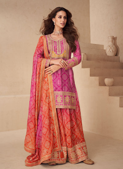 Orange And Magenta Gharara Suit