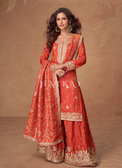 Shop Orange Red Gharara Style Suit