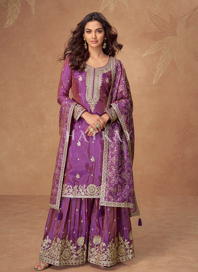 Shop Rich Purple Gharara Style Suit
