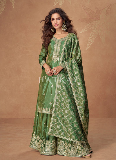 Shop Emerald Green Gharara Style Suit