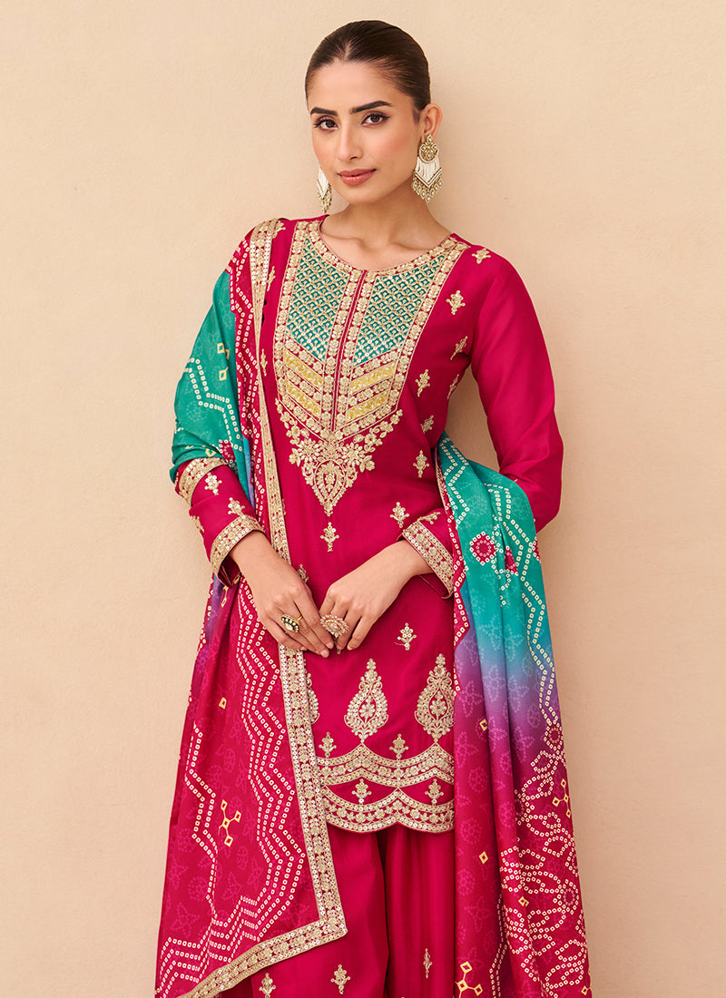 Buy Magenta Pink Gharara Suit In USA