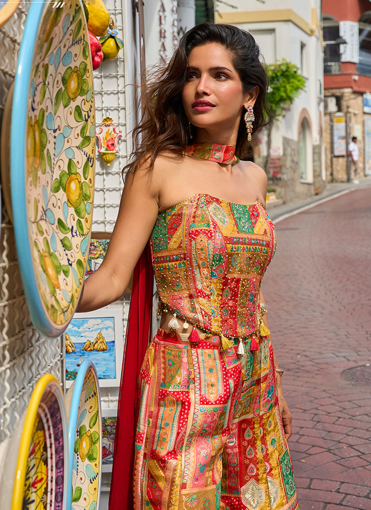 Traditional rouge red embellished kurta and gharara set for celebrationscccccccccccccccccccccccc