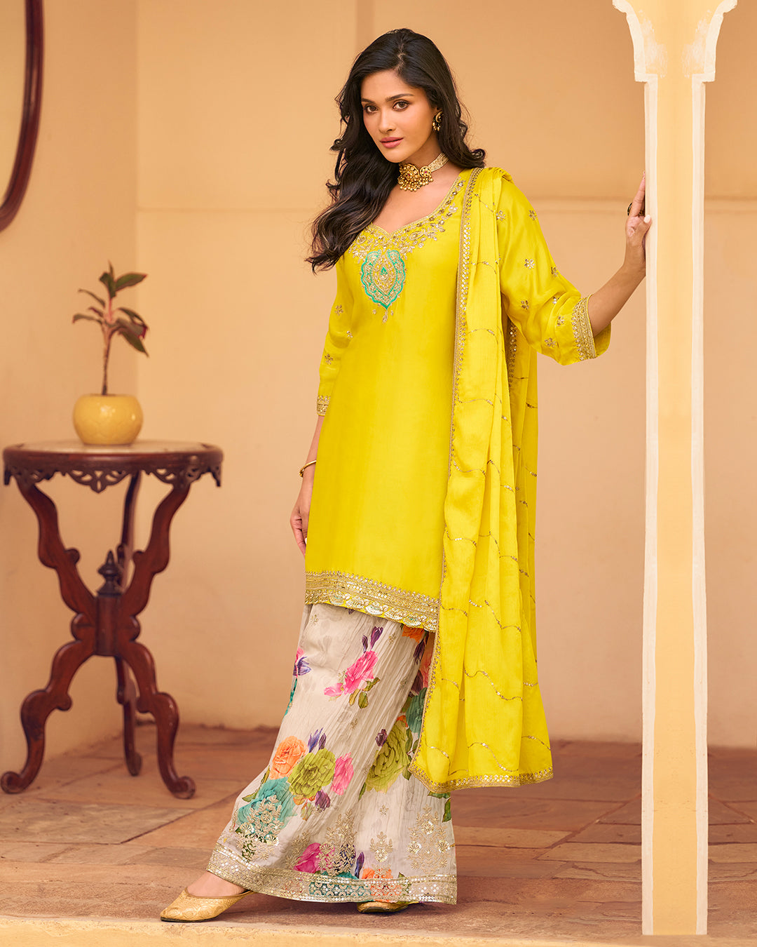 Yellow Festive Wear Gharara Suit