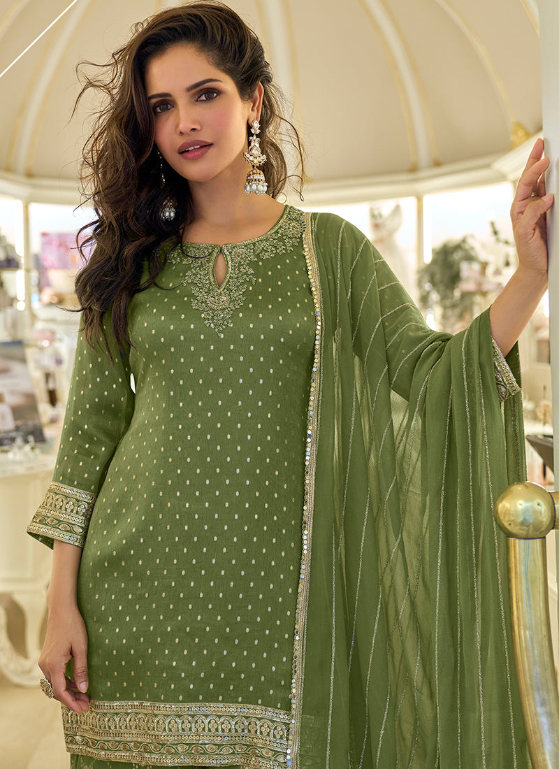 Buy Leaf Green Gharara Suit In UK
