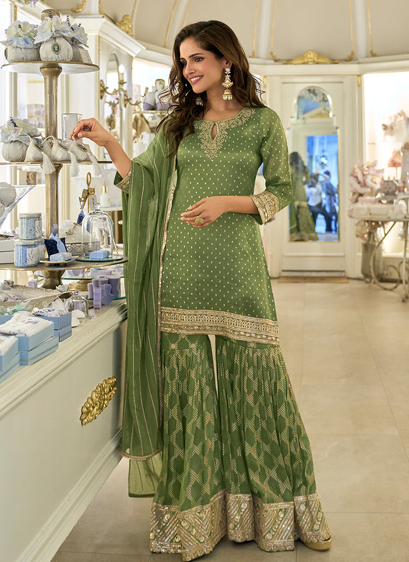 Buy Leaf Green Mehendi Suit 
