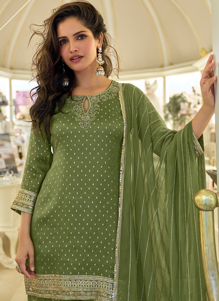 Buy Leaf Green Gharara Suit In UK