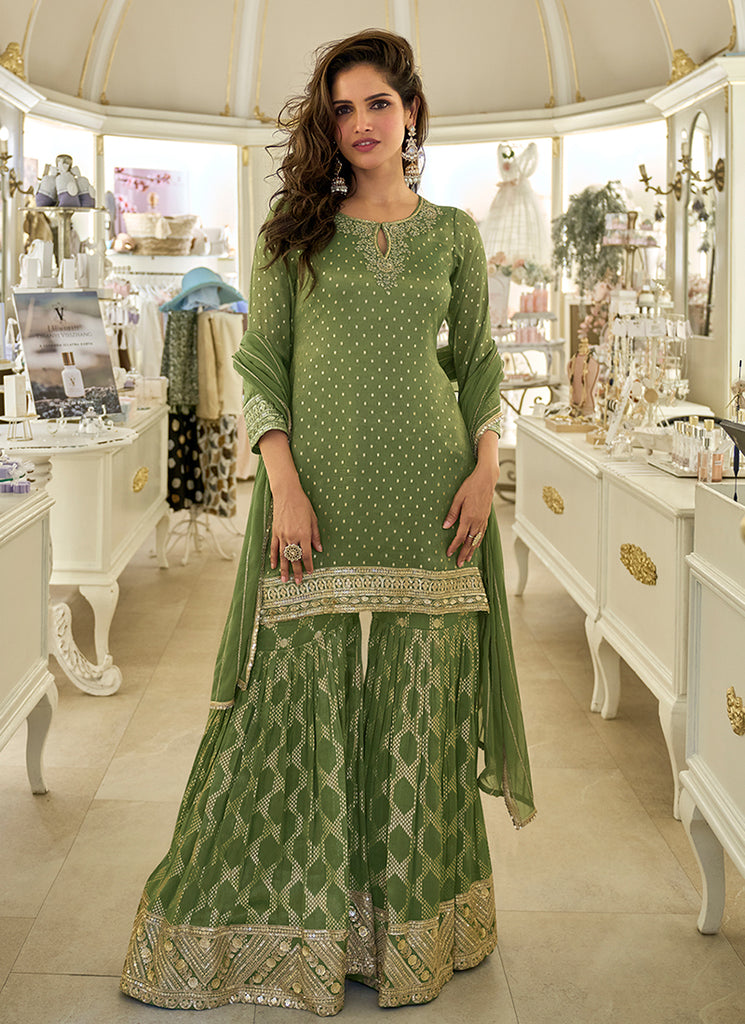Leaf Green Party Wear Gharara Suit
