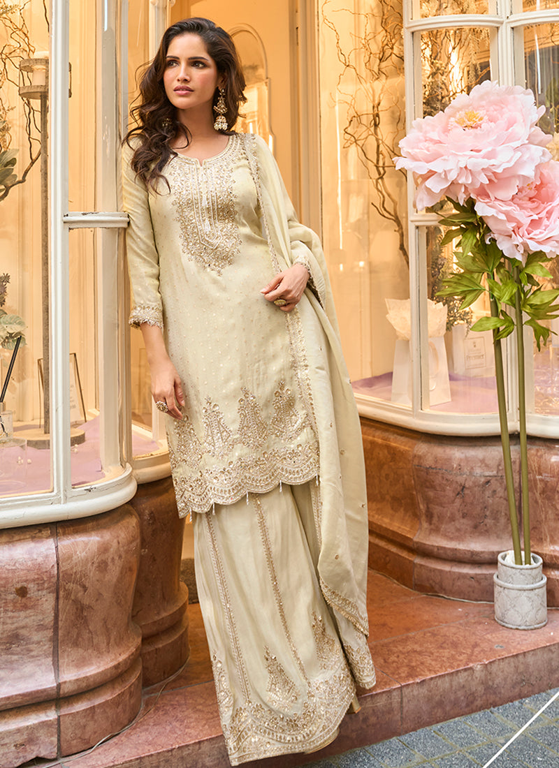 Buy Cream Beige Gharara Suit In Canada