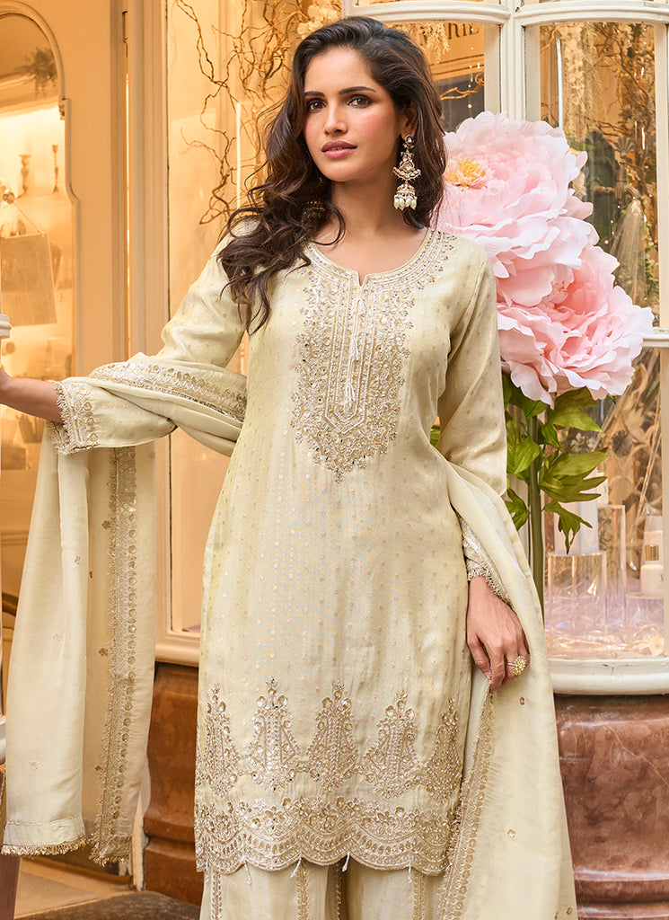 Cream Beige Gharara Suit For Women
