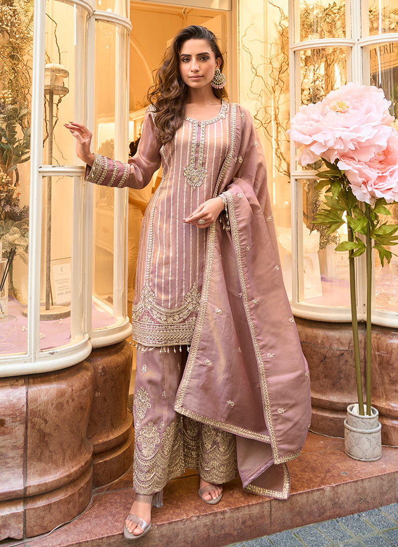 Mauve Purple Party Wear Gharara Suit