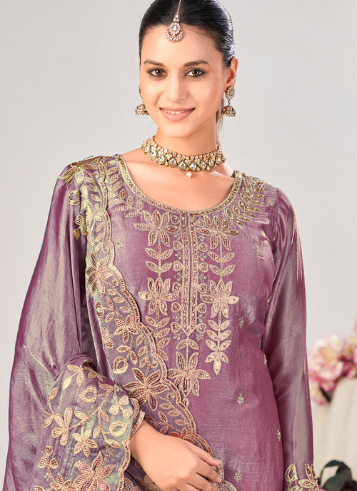 Buy Mauve Purple Gotta Patti Gharara Suit In USA