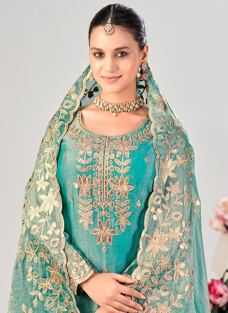 Buy Turquoise Gotta Patti Gharara Suit In Canada