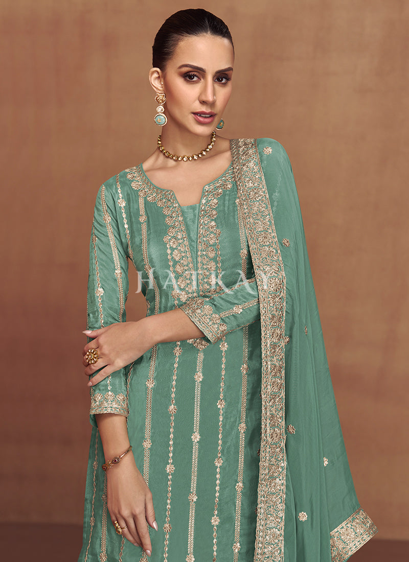 Sea Green Party Wear Gharara Suit