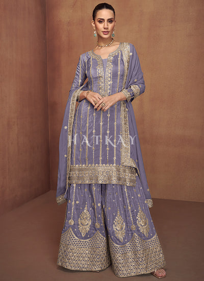 Lavender Party Wear Gharara Suit