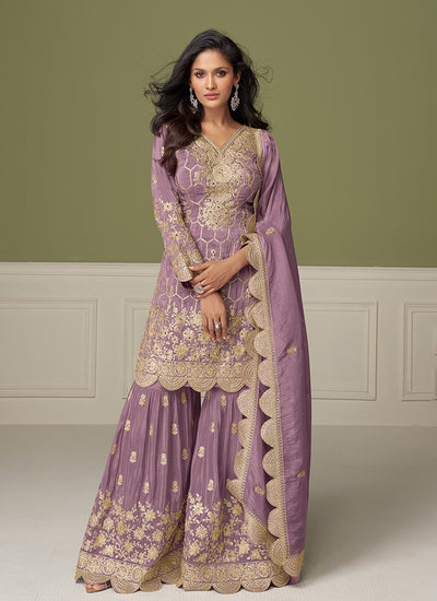 Shop Lavender Party Wear Gharara Suit