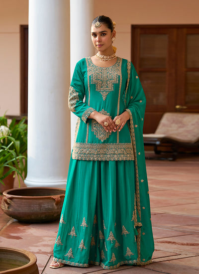 Green Designer Gharara Style Suit