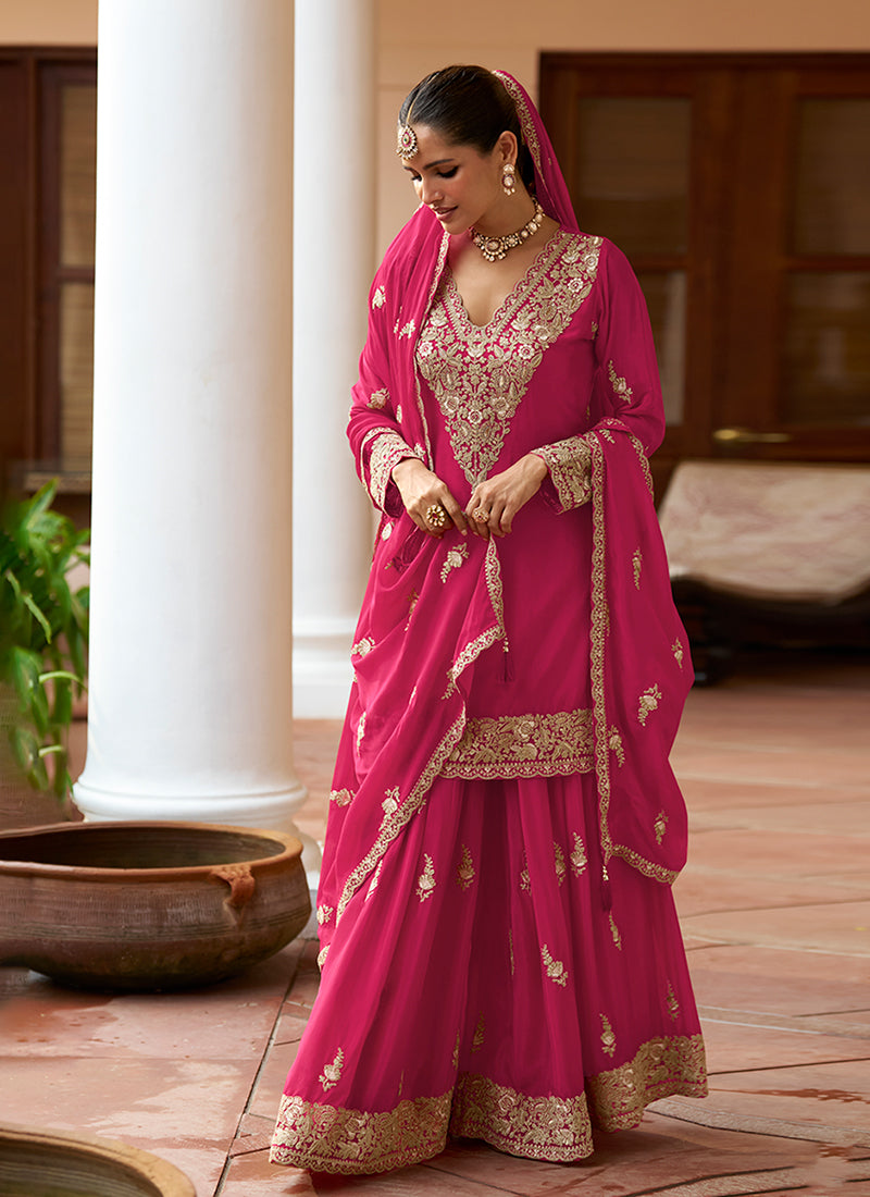 Magenta Pink Designer Gharara Style Suit