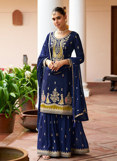 Royal Blue Designer Gharara Style Suit