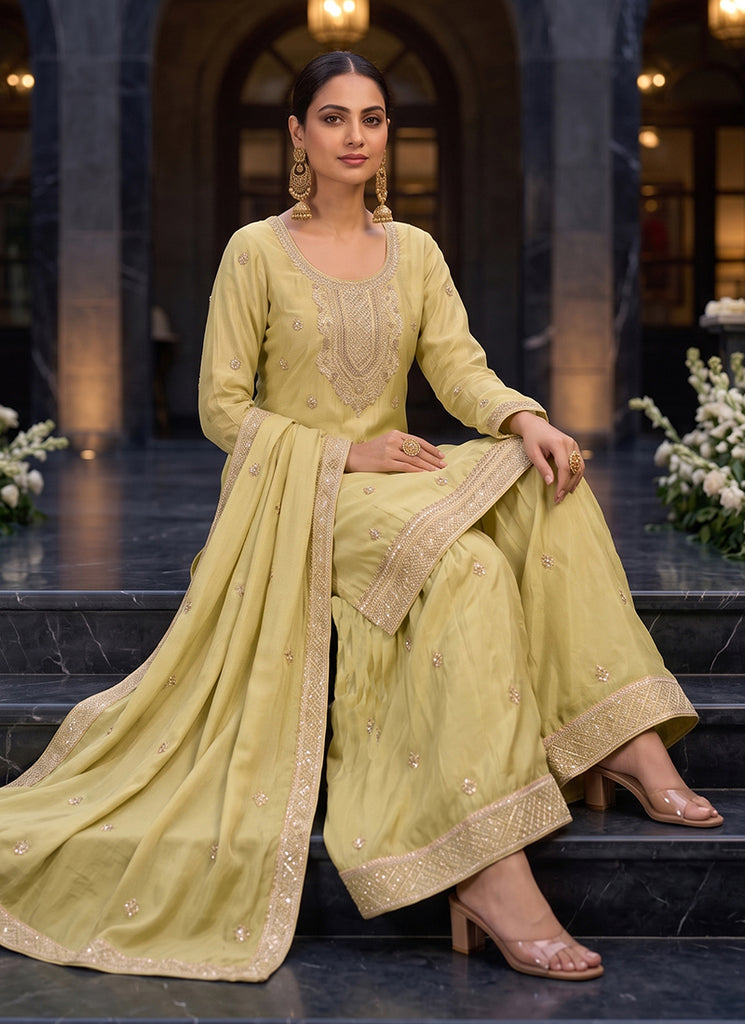 Buy Lime Green Silk Gharara Suit In Australia