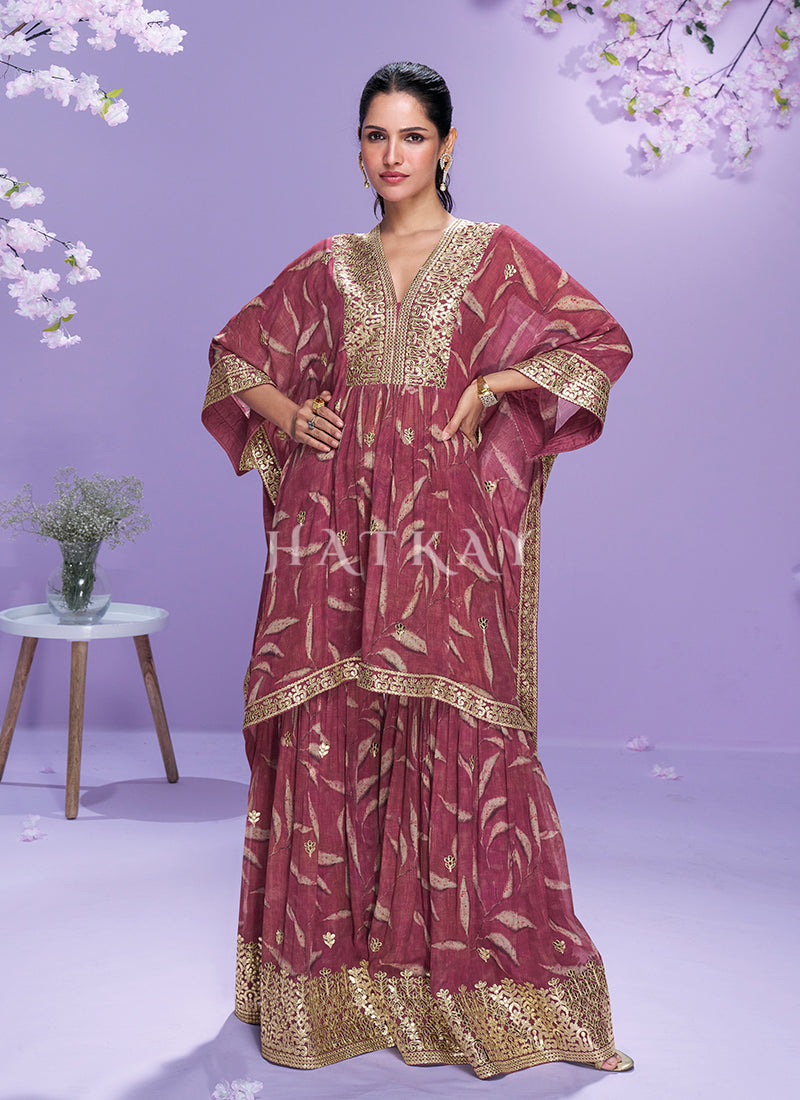 Red Embroidery Kaftan Style Gharara Set
