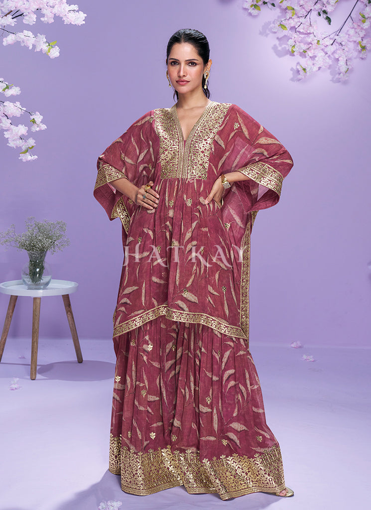 Red Embroidery Kaftan Style Gharara Set