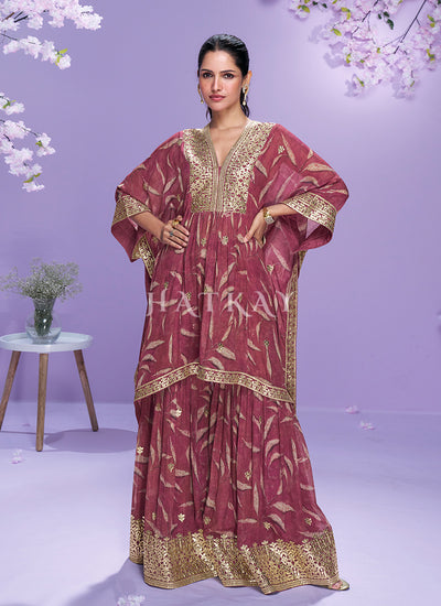 Red Embroidery Kaftan Style Gharara Set