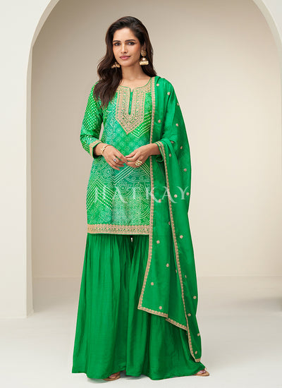 Green Printed Gharara Suit