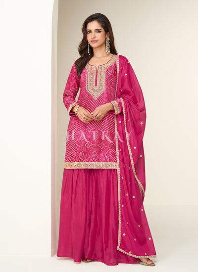  Pink Printed Gharara Suit