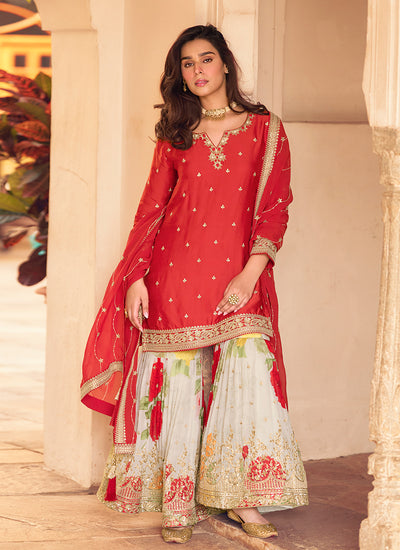 Red Festive Wear Gharara Suit