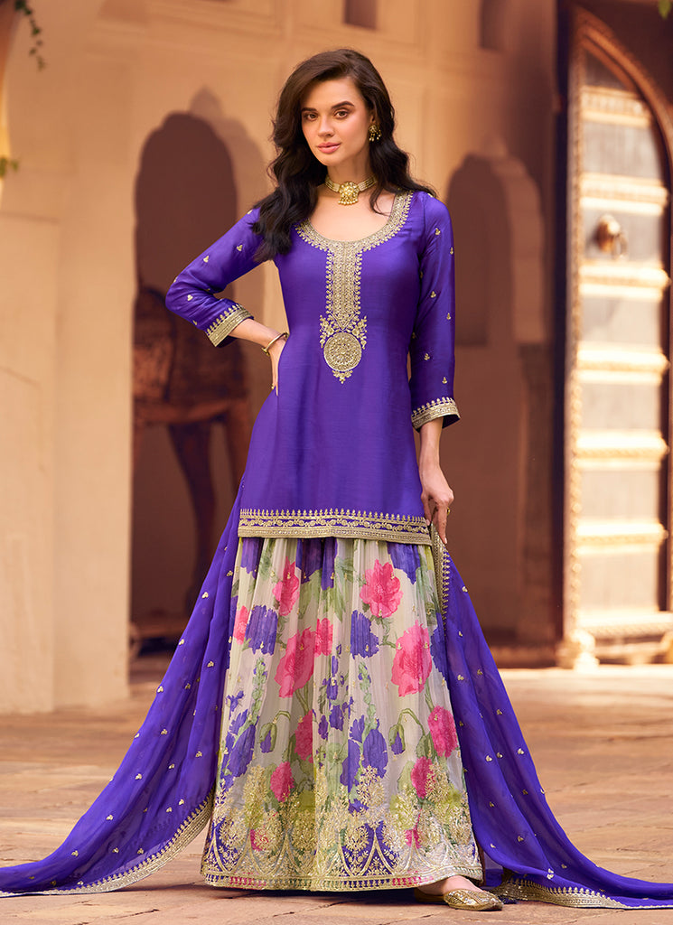 Ready To Wear Indian Dresses In USA - Buy Violet Festival Gharara Suit Ready To Wear Indian Dresses In USA - Buy Violet Festival Gharara Suit