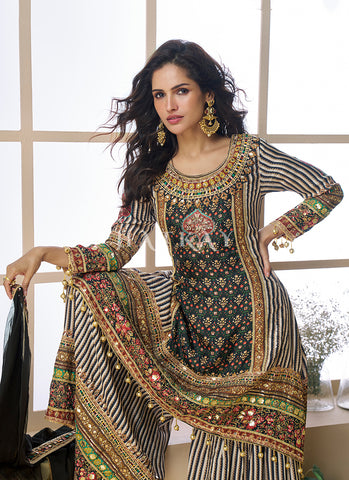 Black Golden Gota Patti Printed Gharara Suit