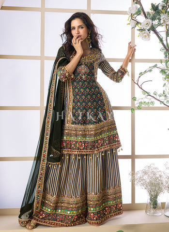Black Golden Gota Patti Printed Gharara Suit