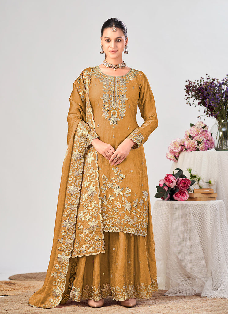 Yellow Gotta Patti Embroidery Silk Gharara Suit