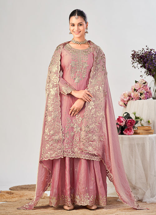 Blush Pink Gotta Patti Embroidery Silk Gharara Suit