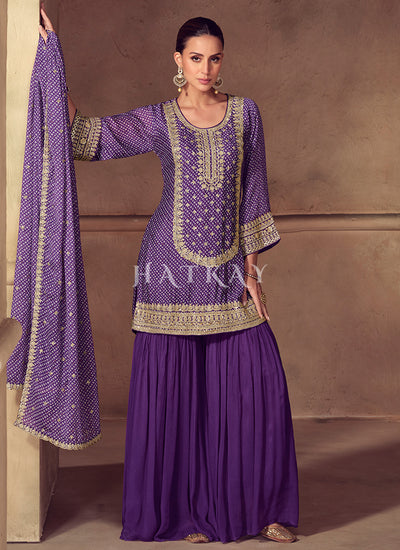 Deep Purple Gharara Suit